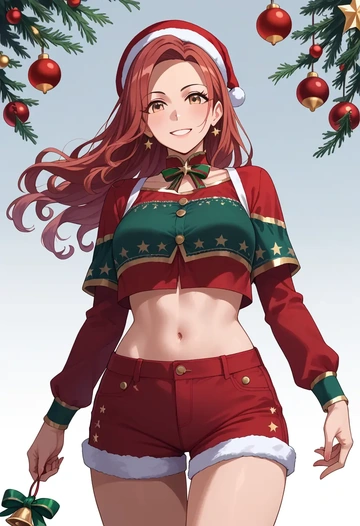 idolmaster,hagiwara_yukiho,Christmas,red velvet shorts  - AI generated anime art