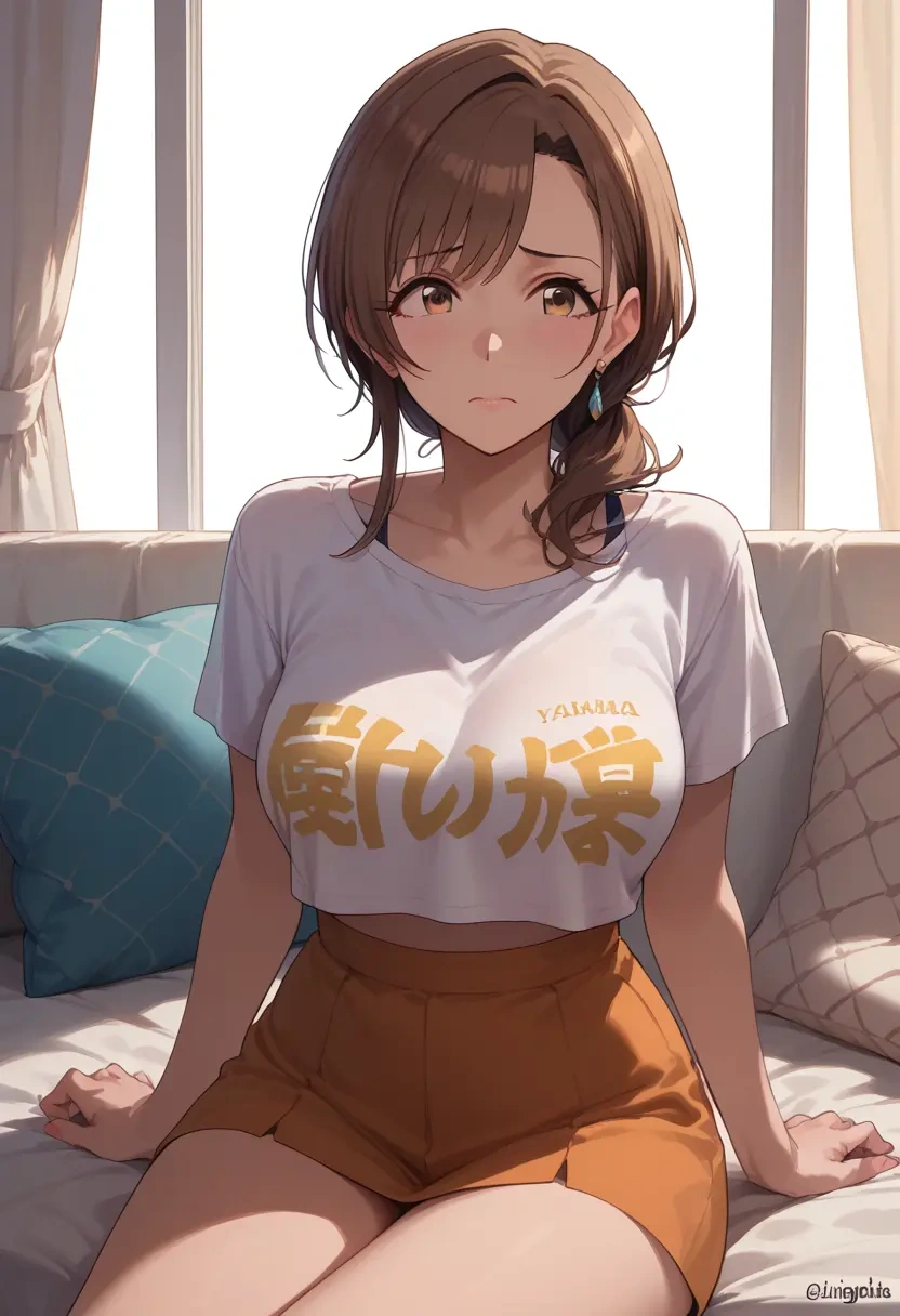 idolmaster,hagiwara_yukiho,crop top,athletic shorts  - 