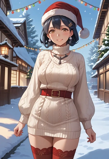 kantai_collection,haguro_(kancolle),Christmas,sweater dress,stockings  - AI generated anime art