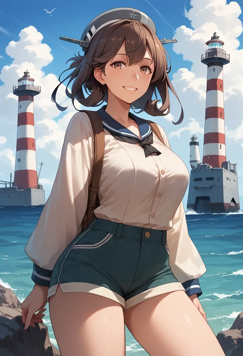 kantai_collection,haguro_(kancolle),graphic tee,shorts,sneakers  - 