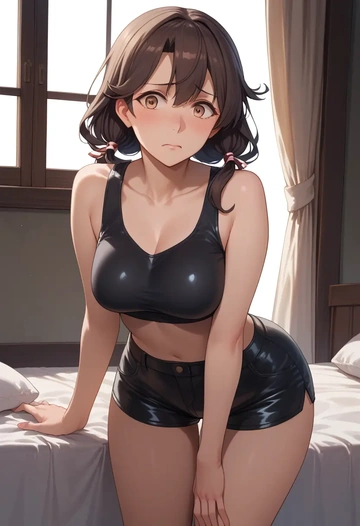 kantai_collection,haguro_(kancolle),leather,shorts,crop top  - AI generated anime art