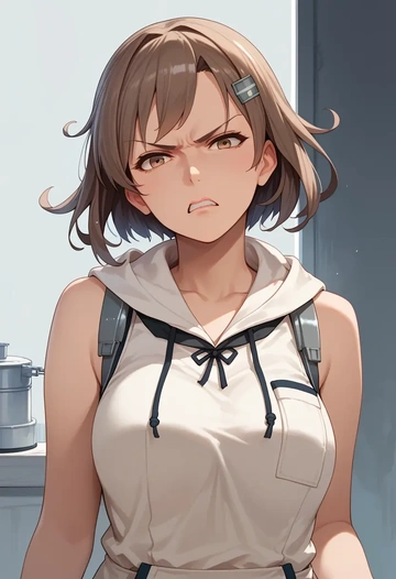 kantai_collection,haguro_(kancolle),sleeveless hoodie,biker shorts  - AI generated anime art