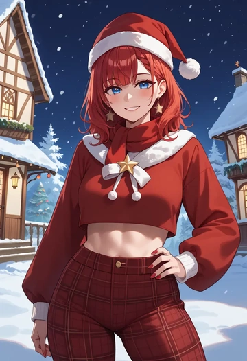 hololive,hakos_baelz,Christmas,plaid trousers  - AI generated anime art