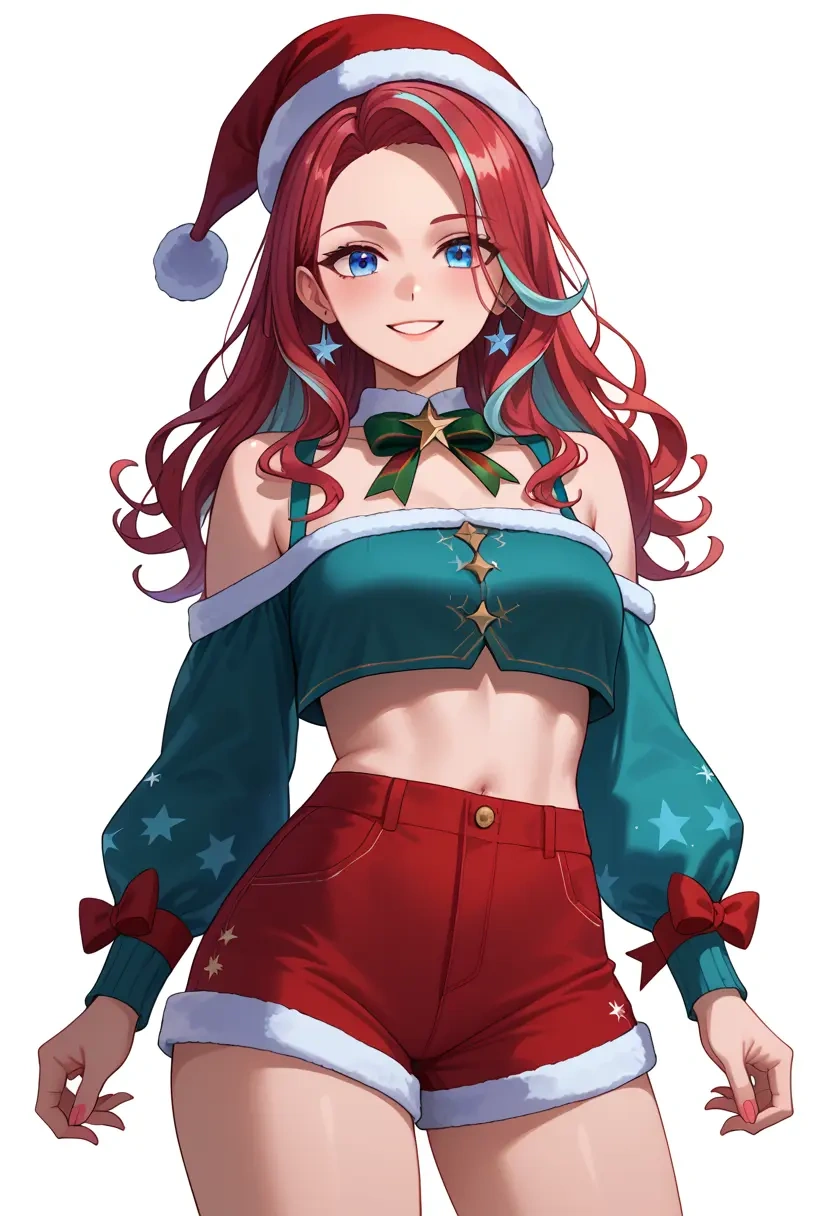 hololive,hakos_baelz,Christmas,red velvet shorts  - 