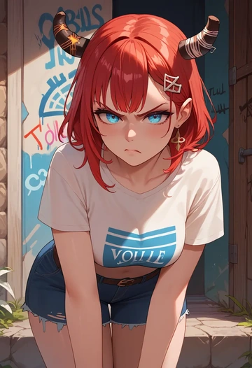 hololive,hakos_baelz,crop graffiti tee,dolphin shorts  - AI generated anime art