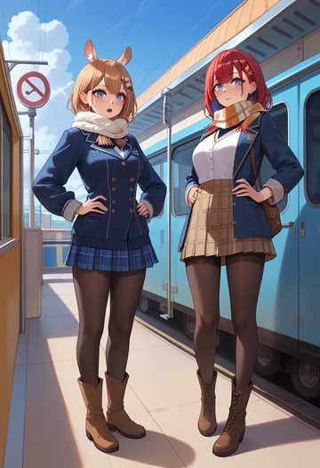 hololive,hakos_baelz,winter,student uniform,down jacket  - AI generated anime art