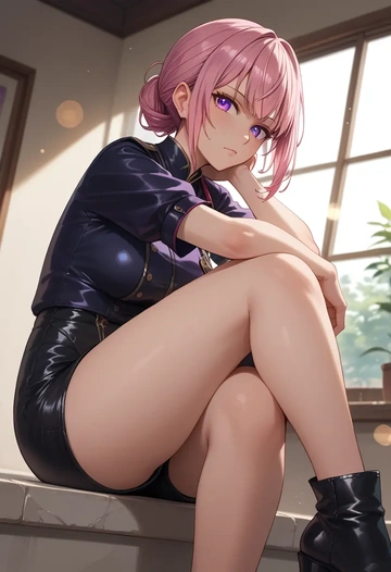 hololive,hakui_koyori,leather,shorts  - AI generated anime art