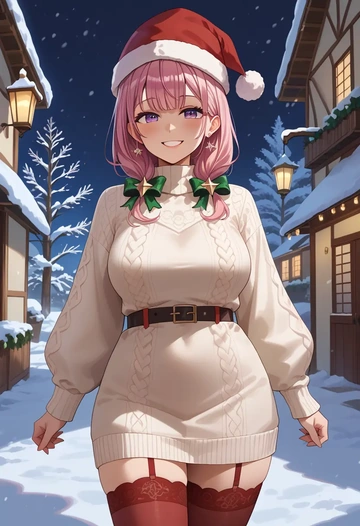 hololive,hakui_koyori,Christmas,sweater dress,stockings  - AI generated anime art