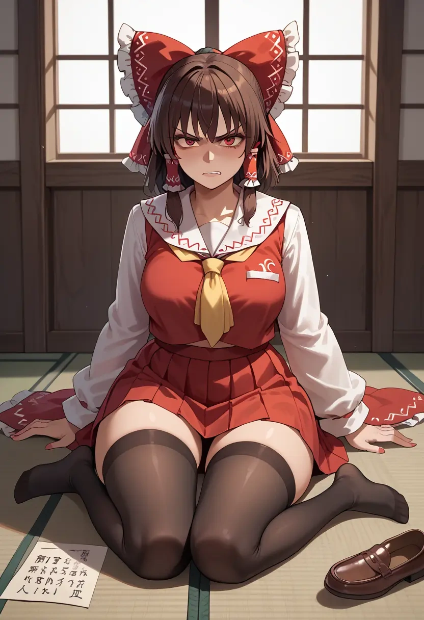 touhou,hakurei_reimu,jk uniform, stockings  - 