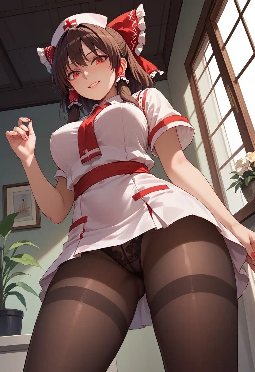 touhou,hakurei_reimu,nurse pantyhose,mini skirt, sexy  - 