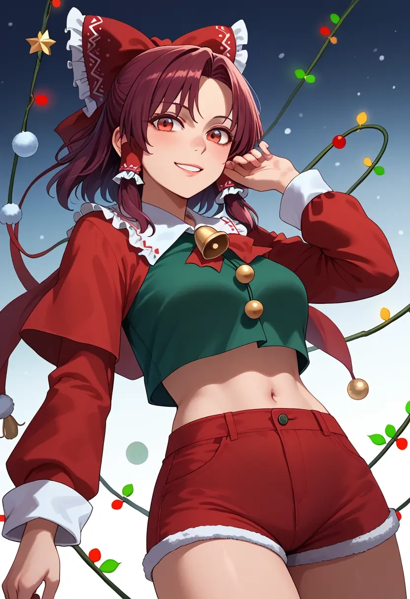 touhou,hakurei_reimu,Christmas,red velvet shorts  - 