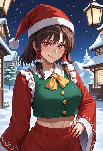 touhou,hakurei_reimu,Christmas,dress  - AI generated anime art