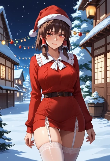 touhou,hakurei_reimu,sweater,stockings,Thigh garters  - AI generated anime art