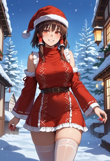 touhou,hakurei_reimu,sweater,stockings,Thigh garters  - AI generated anime art