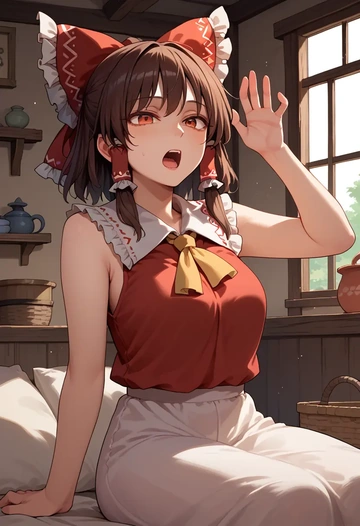 touhou,hakurei_reimu,sleeveless top,bike shorts  - AI generated anime art