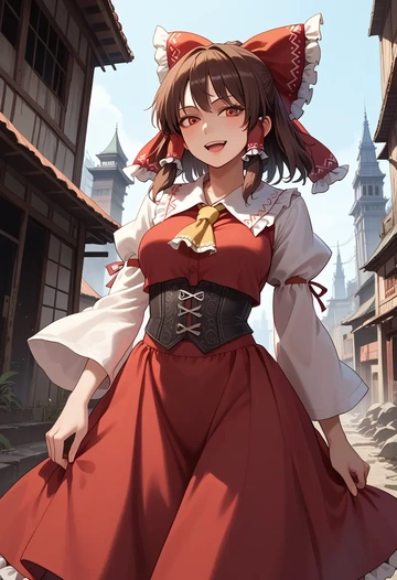 touhou,hakurei_reimu,corset,bustier,long tulle skirt  - AI generated anime art