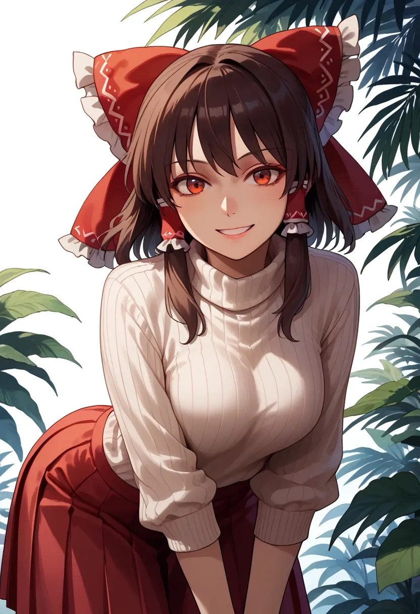 touhou,hakurei_reimu,skirt,pleated,turtleneck sweater  - 