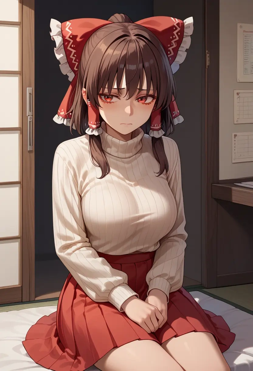 touhou,hakurei_reimu,skirt,pleated,turtleneck sweater  - 