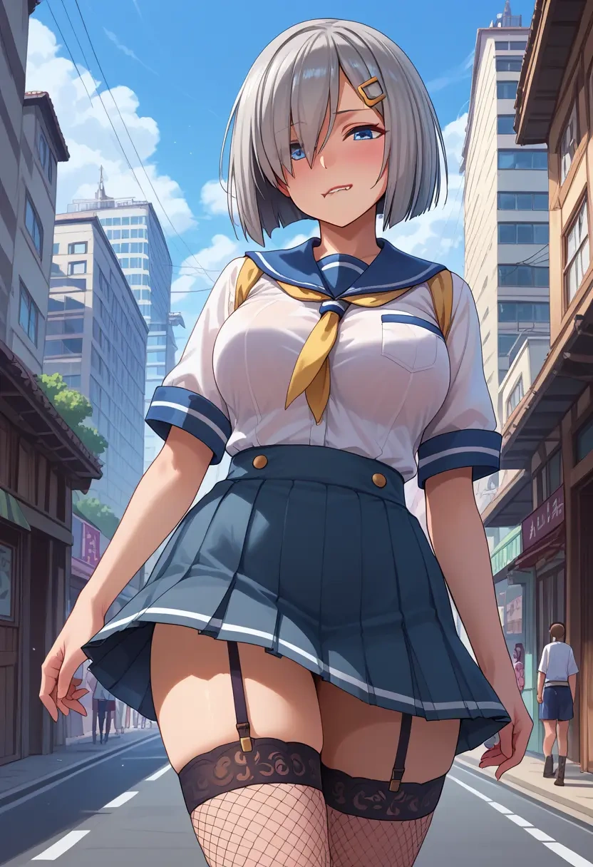 kantai_collection,hamakaze_(kancolle),mini skirt, stockings  - 