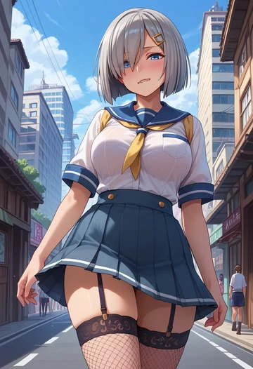 kantai_collection,hamakaze_(kancolle),mini skirt, stockings  - AI generated anime art