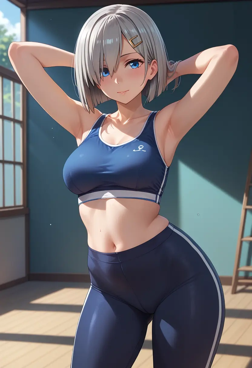 kantai_collection,hamakaze_(kancolle),yoga shorts, bra  - 