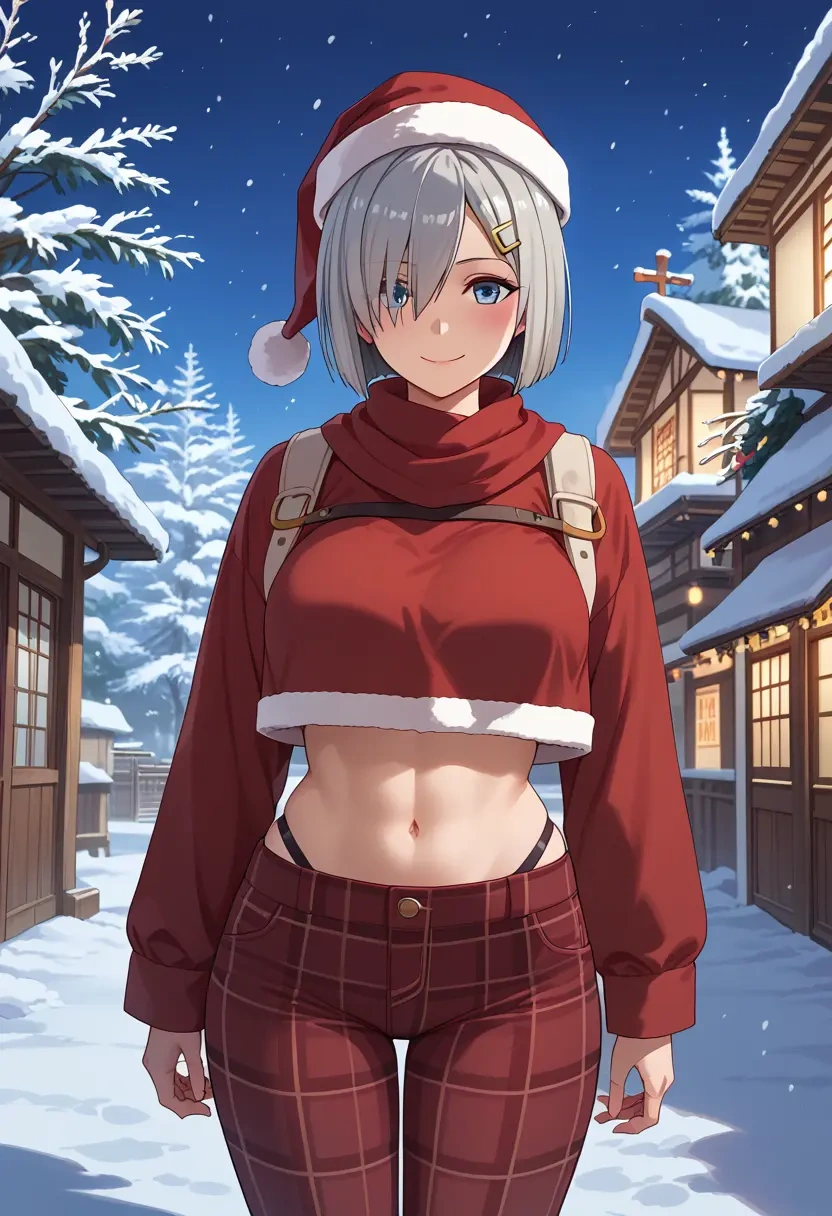 kantai_collection,hamakaze_(kancolle),Christmas,plaid trousers  - 