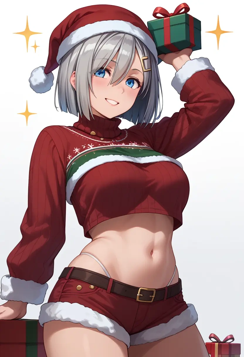 kantai_collection,hamakaze_(kancolle),Christmas,red velvet shorts,turtleneck sweater  - 