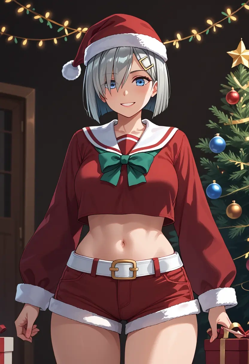 kantai_collection,hamakaze_(kancolle),Christmas,red velvet shorts  - 