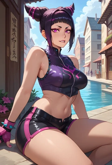 street_fighter,han_juri,leather,shorts,crop top  - AI generated anime art