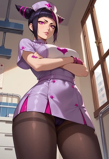 street_fighter,han_juri,nurse pantyhose,mini skirt, sexy  - AI generated anime art