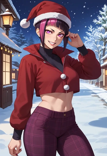 street_fighter,han_juri,Christmas,plaid trousers  - AI generated anime art