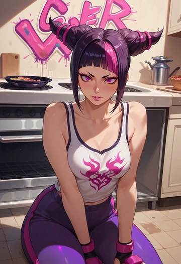 street_fighter,han_juri,abstract graffiti tank,dolphin shorts  - AI generated anime art