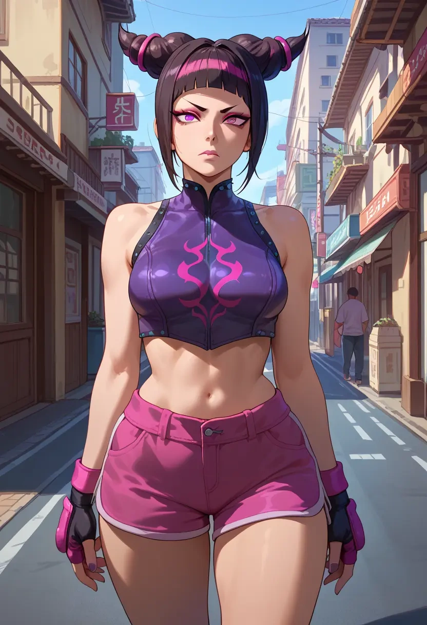 street_fighter,han_juri,jogger shorts,oversized tank  - 