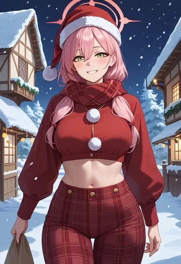 blue_archive,hanako_(blue_archive),Christmas,plaid trousers  - AI generated anime art