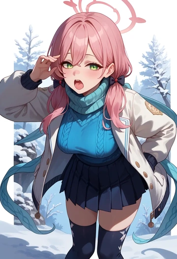 blue_archive,hanako_(blue_archive),winter,student uniform,puffer jacket  - AI generated anime art