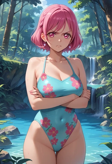 precure,hanasaki_tsubomi,swimsuit,floral print  - AI generated anime art