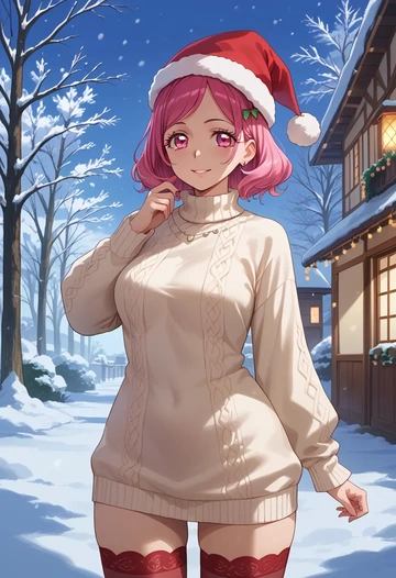 precure,hanasaki_tsubomi,Christmas,sweater dress,stockings  - AI generated anime art