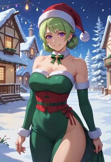 monogatari_(series),hanekawa_tsubasa,Christmas,dress  - AI generated anime art