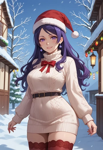 monogatari_(series),hanekawa_tsubasa,Christmas,sweater dress,stockings  - AI generated anime art