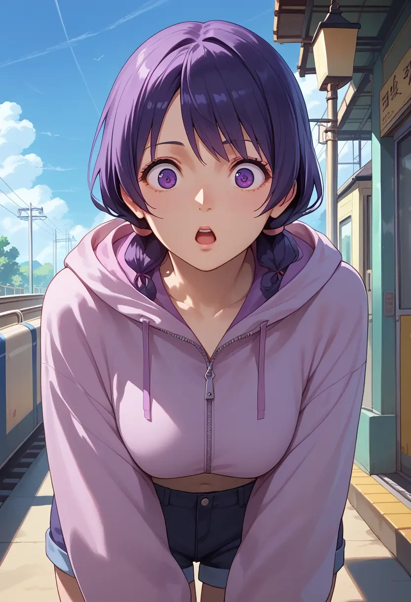 monogatari_(series),hanekawa_tsubasa,crop hoodie,shorts  - 