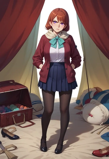 monogatari_(series),hanekawa_tsubasa,winter,student uniform,cardigan  - AI generated anime art