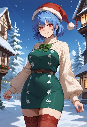 touhou,haniyasushin_keiki,Christmas,sweater dress,stockings  - AI generated anime art