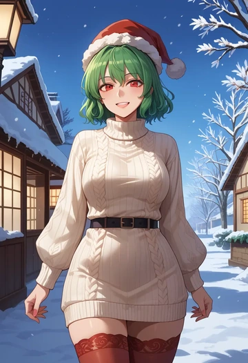 touhou,haniyasushin_keiki,Christmas,sweater dress,stockings  - AI generated anime art