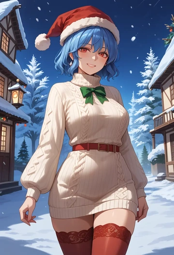 touhou,haniyasushin_keiki,Christmas,sweater dress,stockings  - AI generated anime art