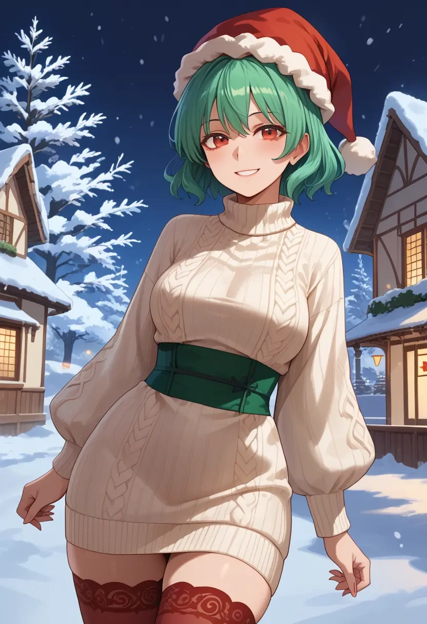 touhou,haniyasushin_keiki,Christmas,sweater dress,stockings  - 