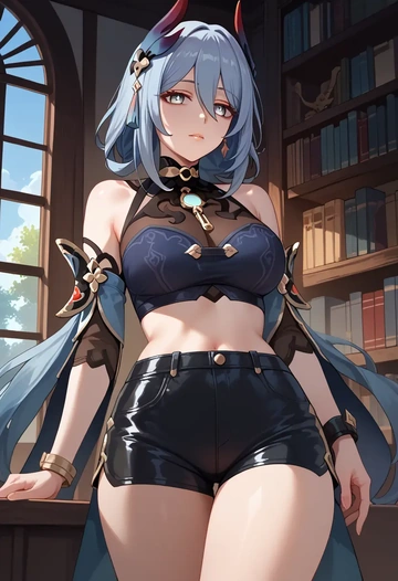 star rail,hanya,leather,shorts,crop top  - AI generated anime art