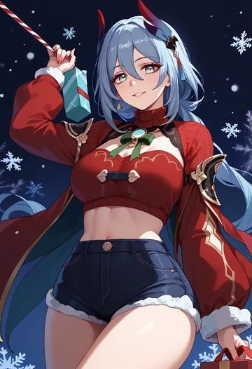 star rail,hanya,Christmas,red velvet shorts,turtleneck sweater  - AI generated anime art