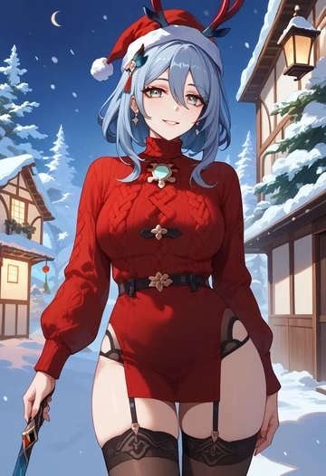 star rail,hanya,sweater,stockings,Thigh garters  - AI generated anime art