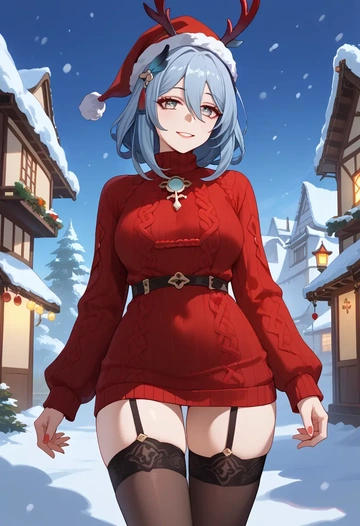 star rail,hanya,sweater,stockings,Thigh garters  - AI generated anime art