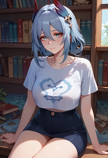 star rail,hanya,crop graffiti tee,dolphin shorts  - AI generated anime art